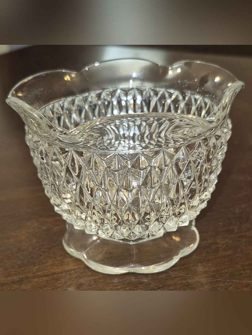 Vintage Indiana Glass Diamond Point Clear Footed Mayonnaise Bowl 4"